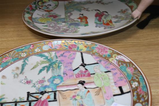 Two Japanese enamelled porcelain dishes largest diameter 33cm